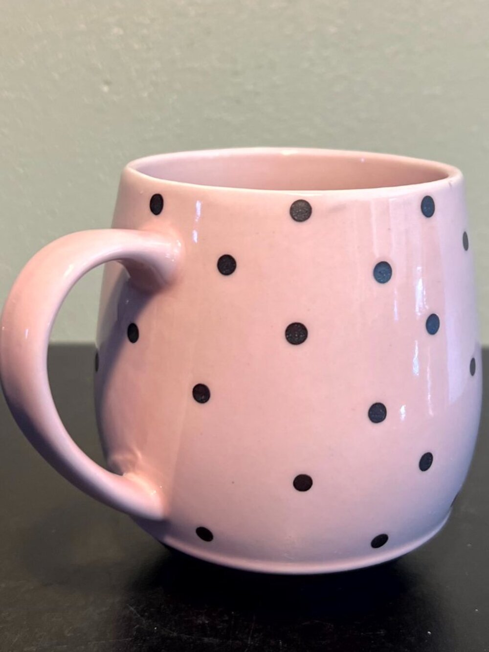 World Market Pink Brown Polka Dot Ceramic Pedestal Bubble Coffee Mug Tea Cup